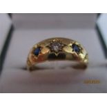 A Victorian 18ct gold diamond and sapphire gypsy set ring