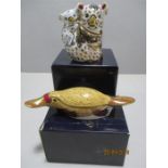Royal Crown Derby Paperweight with gold stoppers - Duckbilled Platypus and Koala with baby
