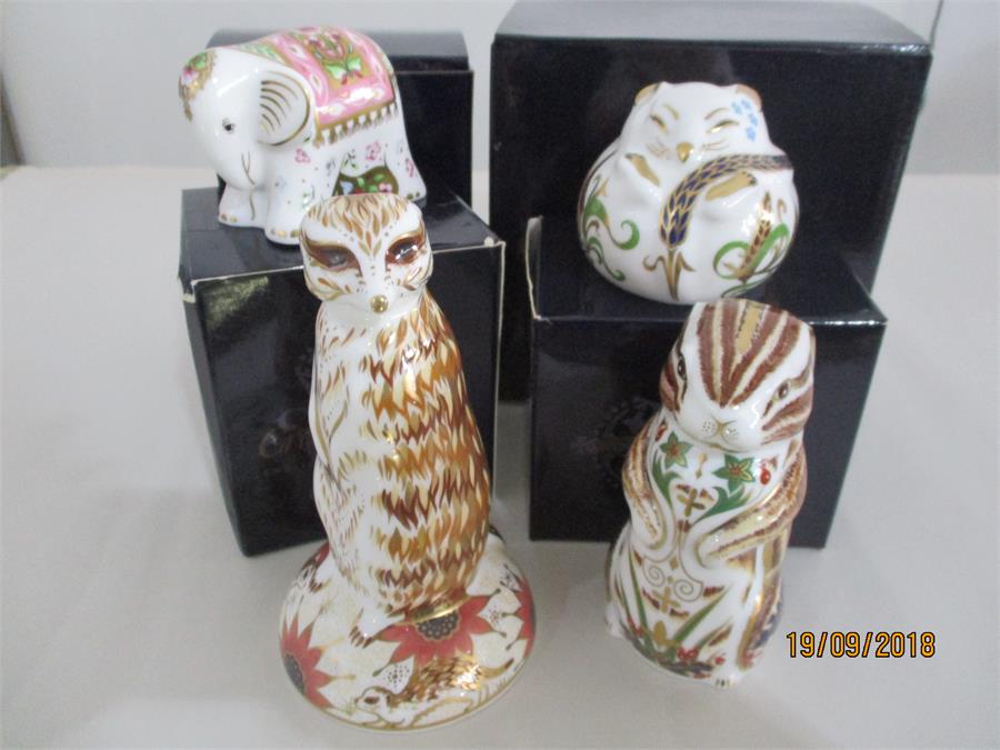 Royal Crown Derby Paperweights with gold stoppers - Chester Chipmunk, Sleeping Dormouse, Signed