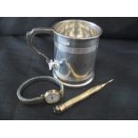 A hallmarked silver Walker & Hall Christening tankard ( weight 143g) along with a ladies Rotary
