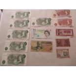 A small quantity of bank notes including ten shilling notes, sequential £1 notes etc