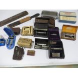 A collection of various safety razors, strops etc.