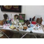 A quantity of miscellaneous items to include, silver thimble, mirrors, flask, brush sets, perfume