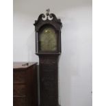 A longcase clock with carved case- the brass dial inscribed Davie Steward, Newport Pagnell- key