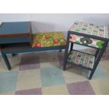 A painted telephone table along with a painted bedside table