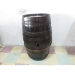 A metal bound wooden barrel