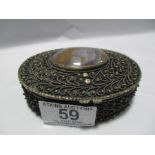 An Eastern SCM oval box with hinged lid, the lid inset with a agate