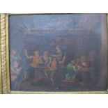 A pair of 18th/19th century Dutch oil paintings of tavern scenes in heavy gilt frames, overall