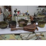 A good collection of antique brass and copper items