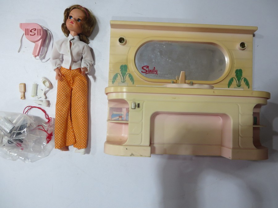 A vintage Sindy doll and vanity unit A/F