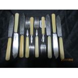 A part hallmarked silver bladed set of fish knives and forks ( 6 knives and 4 forks)