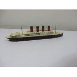 A wooden model of RMS Aquitania, possibly Bassett-Lowke? - 26cm L x 3cm W x 5.5cm H