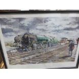 A Ltd. edition Paul Bale print of a train at a station