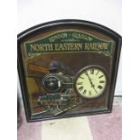 A London-Glasgow, North Eastern Railway 3-D plaque with built in railway style clock