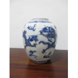 A 19th century Chinese blue and white vase decorated with 4 toed dragons, condition- the vase has