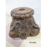 An antique oak carved pillar base/ plinth, height 23cm