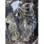 A collection of horse brasses etc