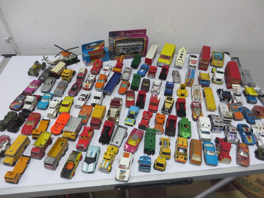 A quantity of various Matchbox diecast cars, toys etc