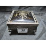 A hallmarked silver box with tortoishell top inlaid with Adams style silver decoration, London 1910