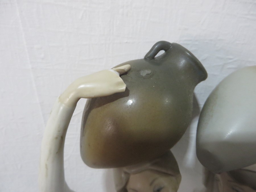 A large Lladro figure of two women holding pots on their head A/F, two other Lladro style figures, - Image 2 of 14