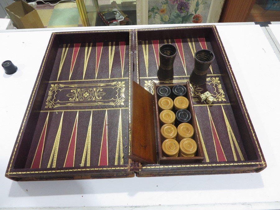 A Victorian leather games box in the form of two volumes of "History of England", consisting of - Image 2 of 9