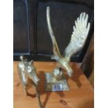 A brass figure of a colt, 17cm height along with a brass figure of an eagle