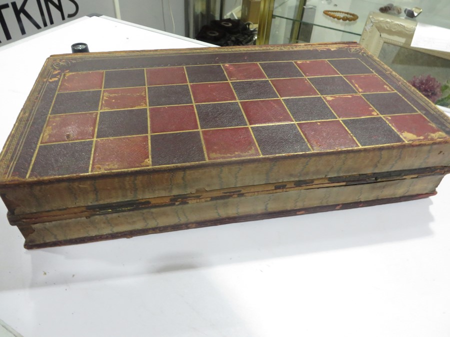 A Victorian leather games box in the form of two volumes of "History of England", consisting of - Image 9 of 9