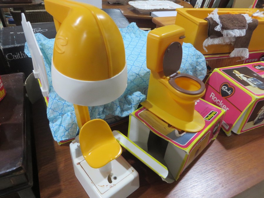 A vintage Sindy doll and collection of mainly boxed furniture including hair dryer, rocker, bed, - Image 2 of 18
