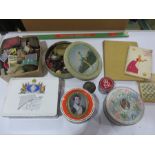 A quantity of various tins, cigarette cards, matches etc