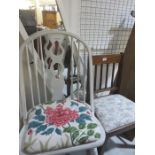 A white painted Windsor style chair, an inlaid Georgian chair and a cheval mirror A/F