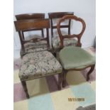 A pair of Regency dining chairs along with one other similar and a Victorian balloon back chair