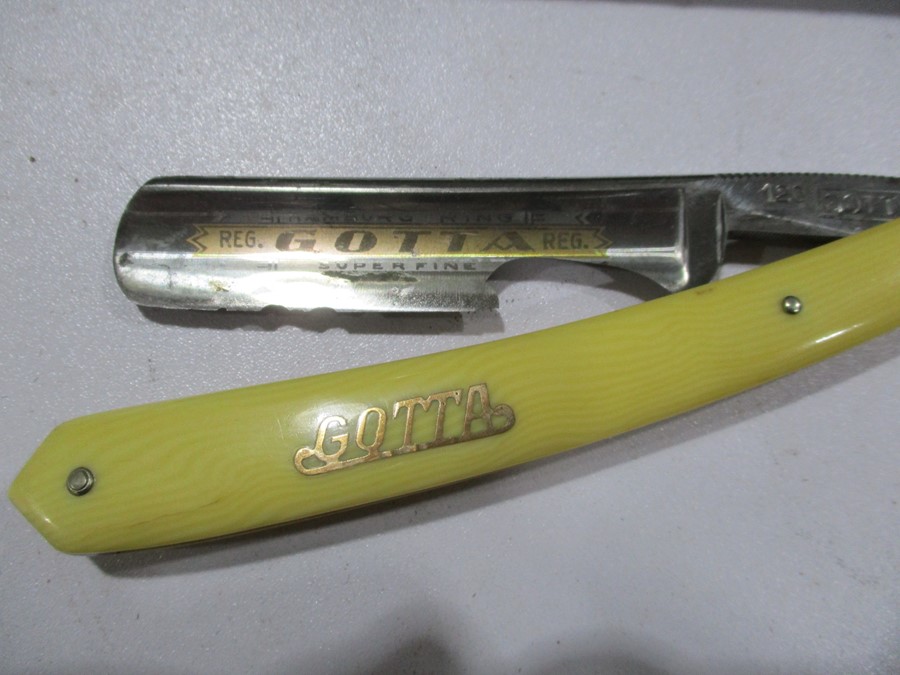 Two cut throat razors, strop, lighter, tin etc. - Image 6 of 9