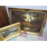A modern oil painting along with one other in heavy gilt frame