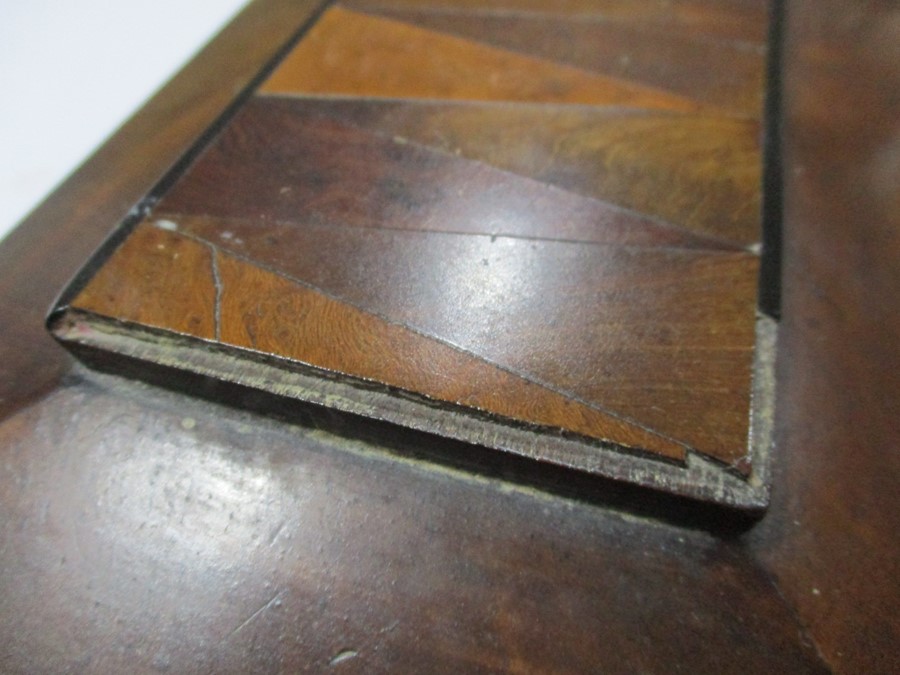 A parquetry tea caddy along with a pair of papermache games counter boxes with gilded decoration, - Image 5 of 13