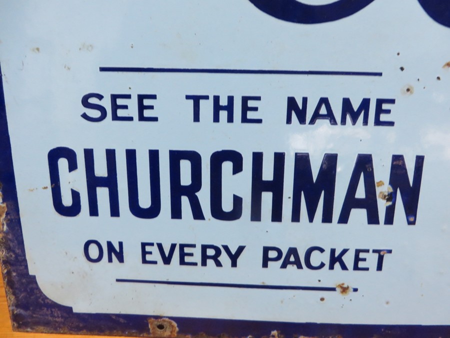 A Churchman's Counter Shag enamelled sign "See The Name Churchman On Every Packet" - 71cm x 51cm - Image 6 of 7