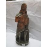 A 19th century wooden carved religious figure, possibly St Francis - 48cm height