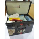 A tin box marked A.R.P with first aid contents, typewritten note inside stating "to be used only for