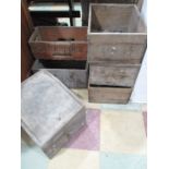 Various vintage crates, some advertising along with a coal box