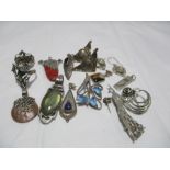 A small quantity of silver jewellery including enamelled Art Nouveau style brooch