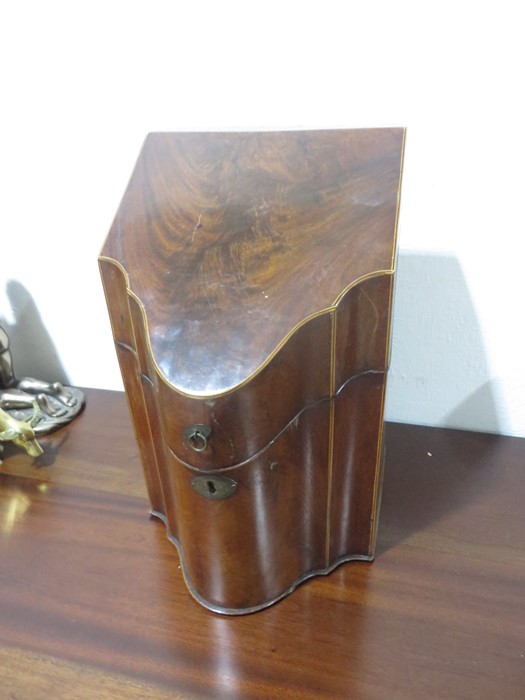 A converted Georgian mahogany knife box with boxwood stringing