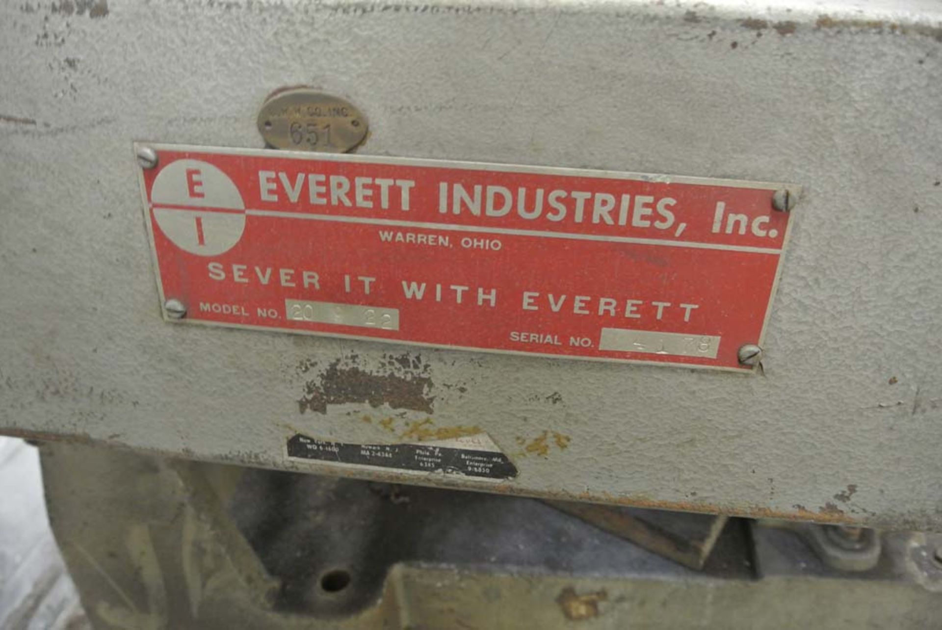 (S)~ Everett Industries Model 20-22 Dry Abrasive Cut-Off Saw ~ 30A ~ 250V ~ 3 Phase - Image 2 of 7