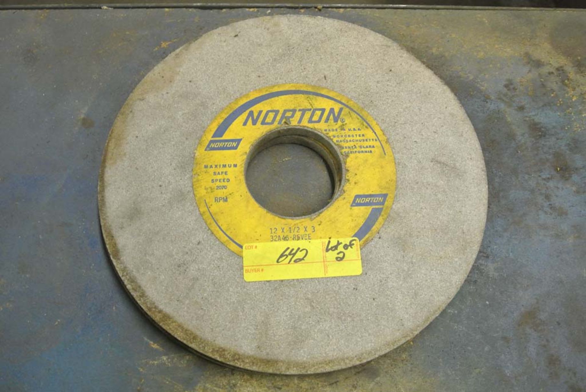 (S)~ (Lot of 2) Norton Grinding Wheel ~ 12" x 1/2" x 3"