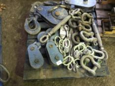 PALLET CONTAINING CRANE HOOKS, SHACKLES & TENSIONERS, UNTESTED