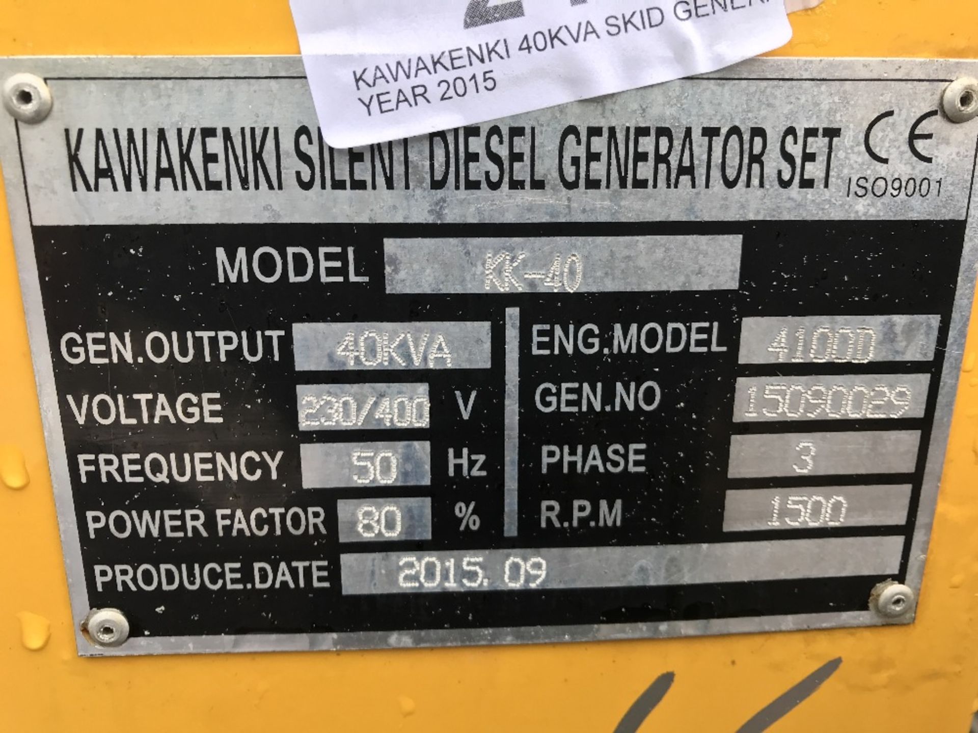 KAWAKENKI 40KVA SKID GENERATOR YEAR 2015 SN:15090029 - Image 5 of 6