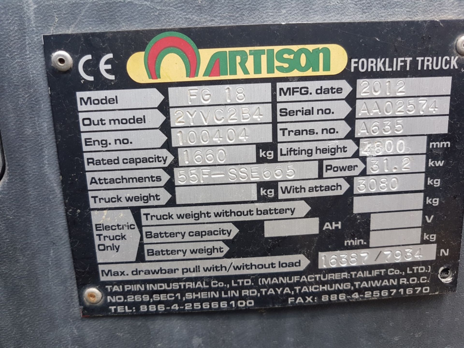 Artison fg18 1.8 ton gas forklift truck - Image 4 of 4