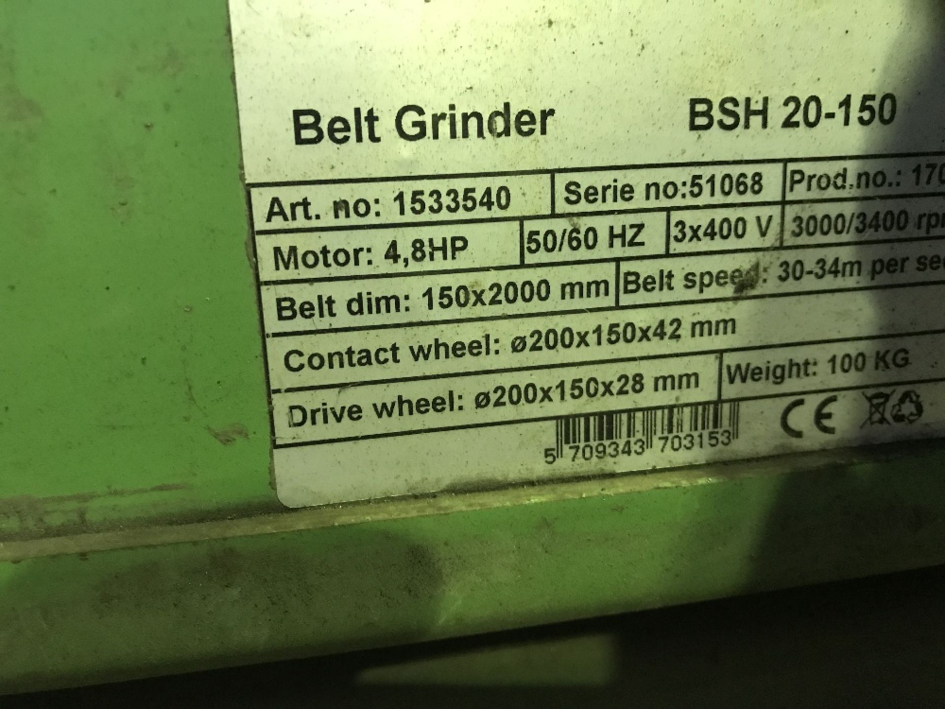 BSH 20-150 BELT SANDER/LINISHER, SOURCED FROM COMPANY LIQUIDATION - Image 2 of 3