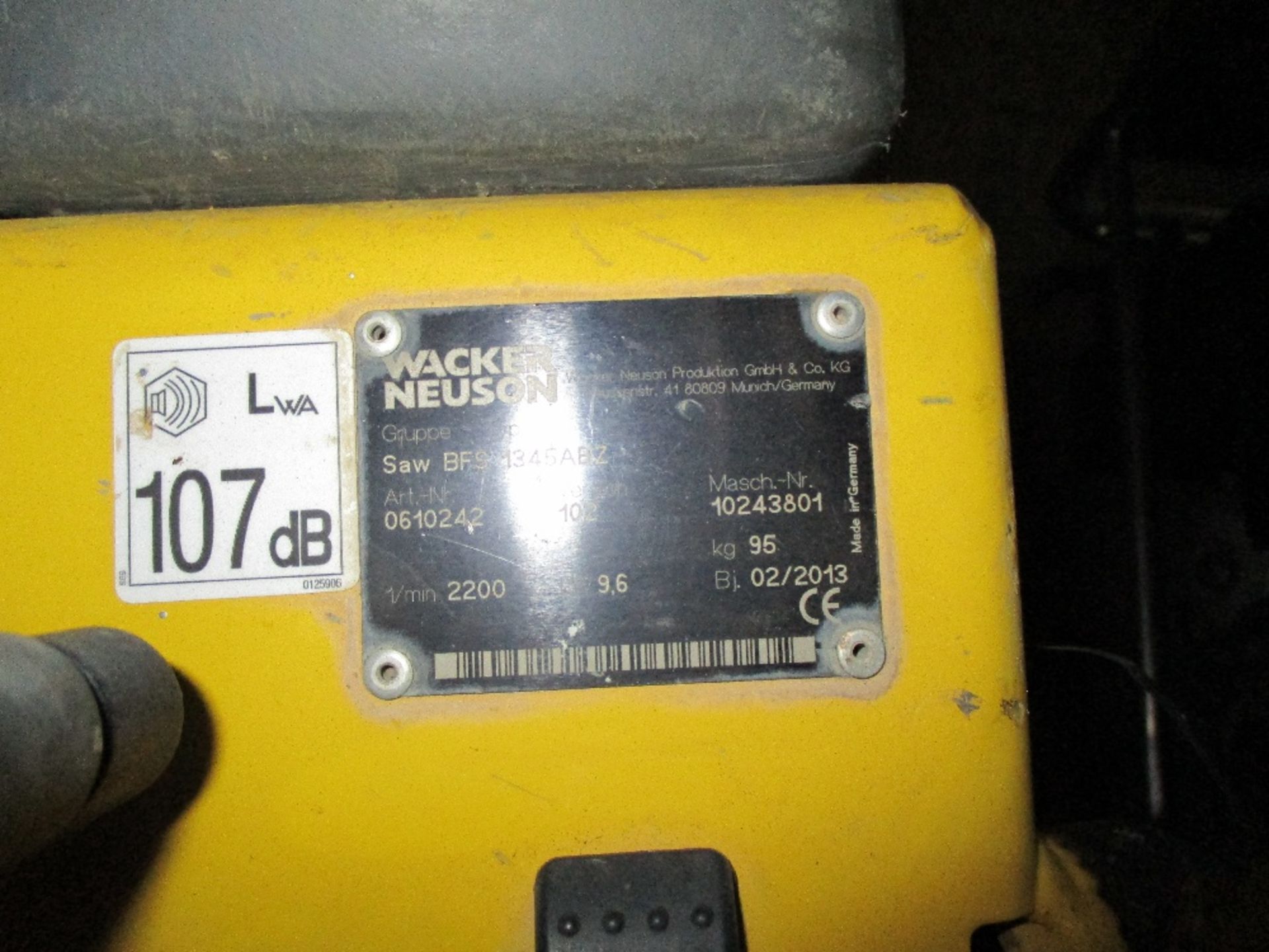 Wacker BFS 1345 ABZ floor saw, yr2013 WHEN TESTED WAS SEEN RUNNING SOLD UNDER THE AUCTIONEERS MARGIN - Image 3 of 3