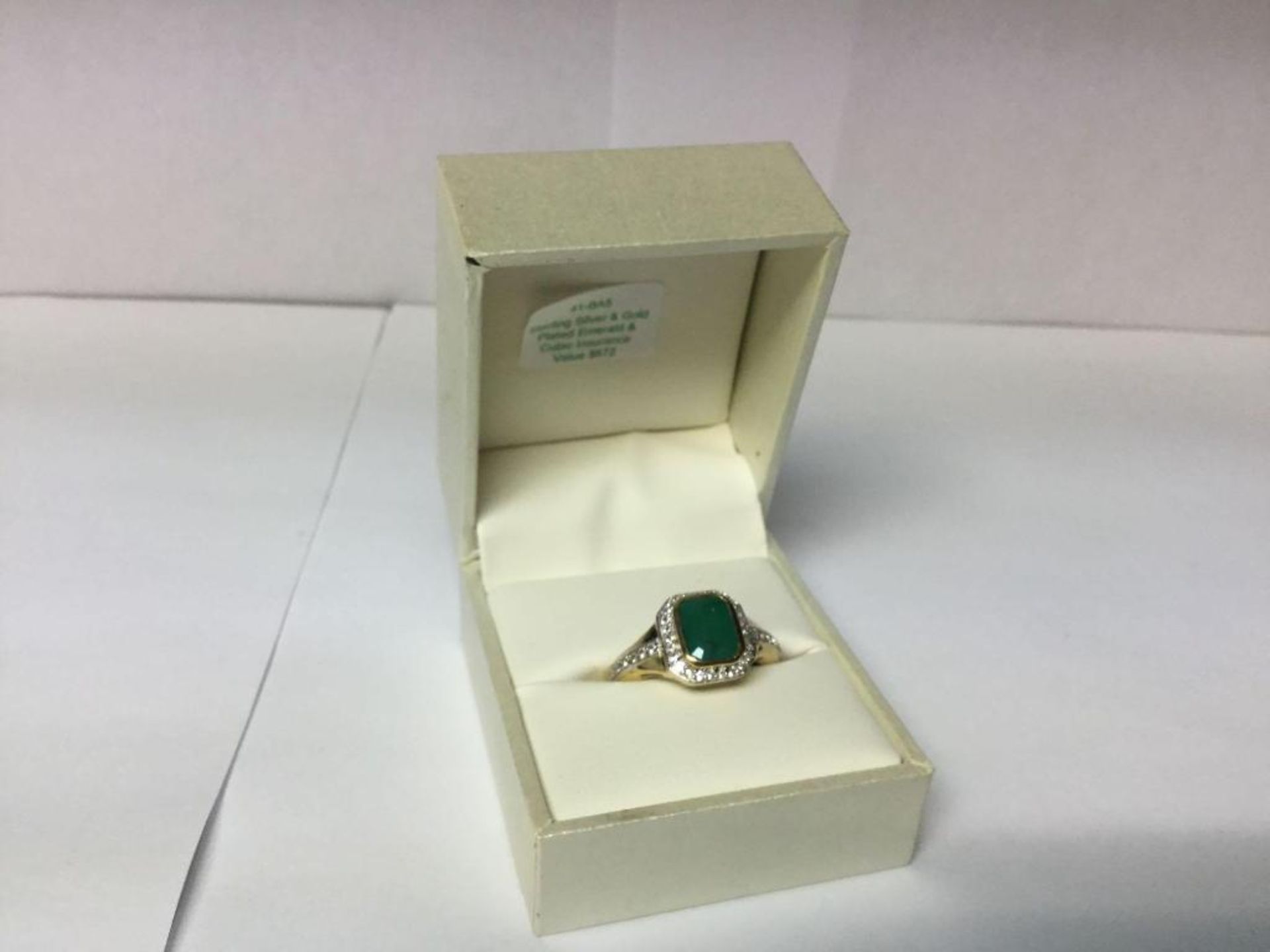 Sterling Silver and Gold Plated Emerald and Cubic Ring Value $ 672