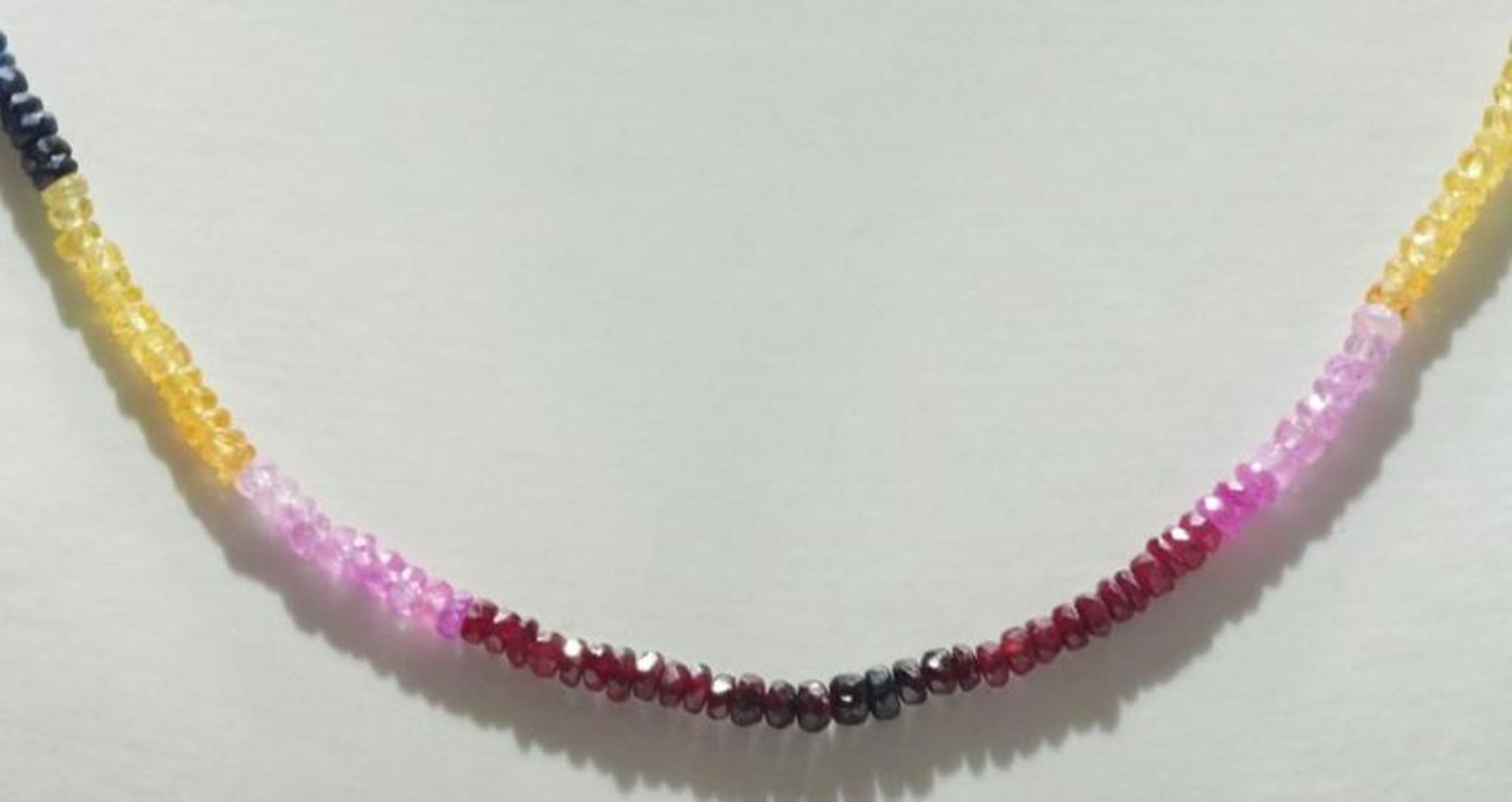 14K Yellow Gold Ruby, Sapphire and Emerald (total 30ct) Rainbow Bead Necklace. Insurance Value $2890