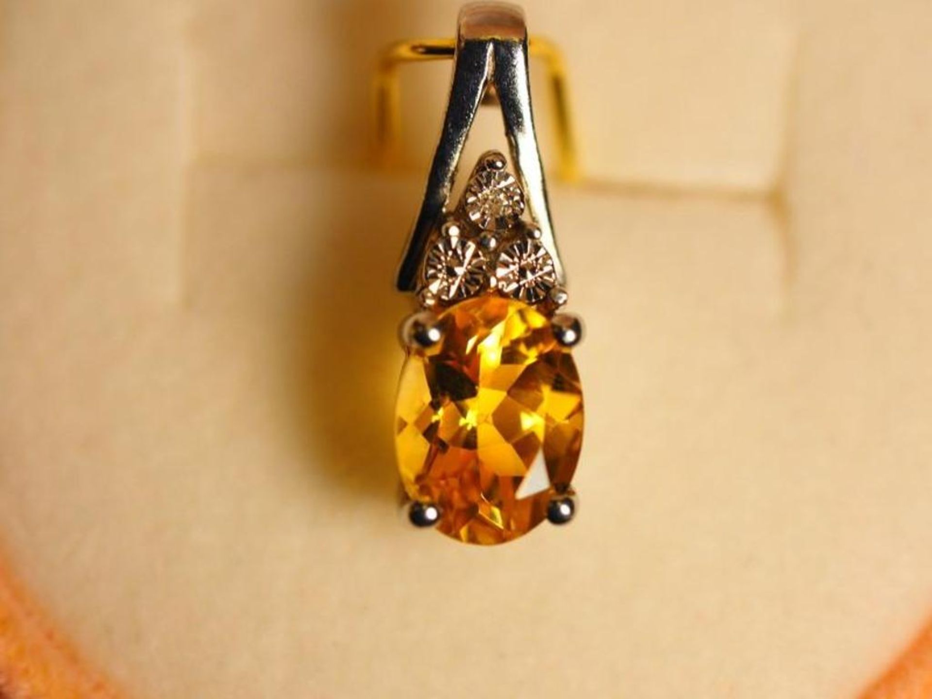 Sterling Silver Citrine & Diamond Pendant (November Birthstone), Retail $250